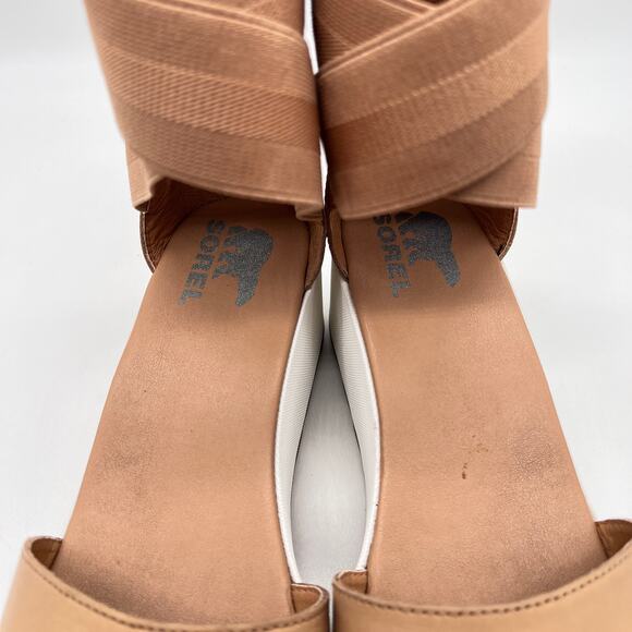 SOREL Cameron Flatform Sandals Womens 10 Tan White Platform Wide Strap Comfort - Picture 11 of 12
